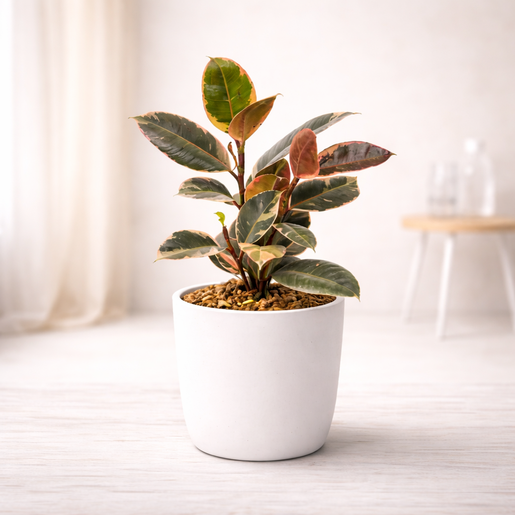 Rubber Plant Ruby (Ficus elastica) – Pink Variegated Indoor Floor Plant for Indian Homes